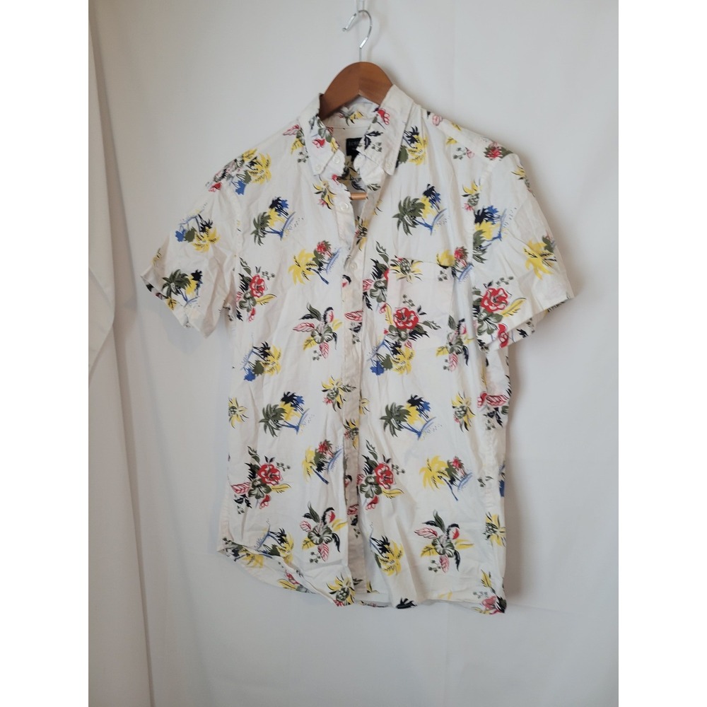 J.CREW Men's M Flex Short Sleeve Casual Button-Down Shirt Floral Palm Hawaiian